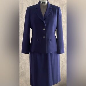 Kasper 2pc Professional Career Blue Pocketed Jacket Skirt Suit Sz 12P